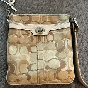 Coach Tan and Cream Signature Crossbody Bag